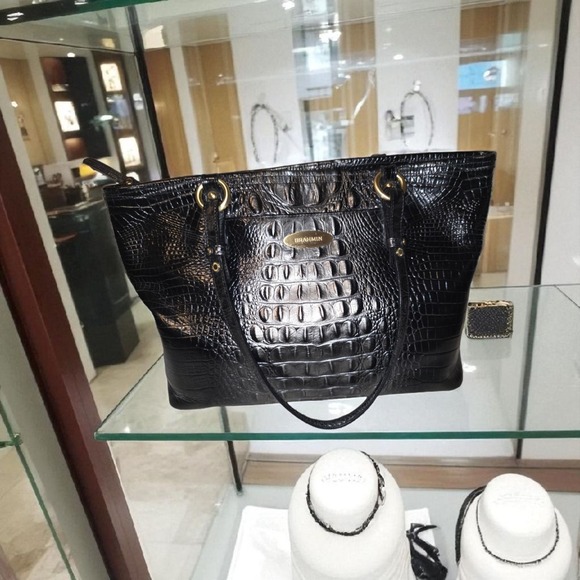Brahmin Medium Asher Melbourne Clay Tote Black&silver Croc Embossed Leather - Picture 1 of 14